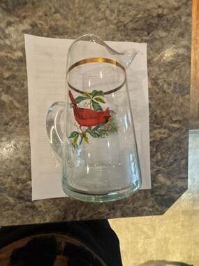 Vintage West Virginia Glass American Song Birds Cardinal and Blue Jay Glass Pitc